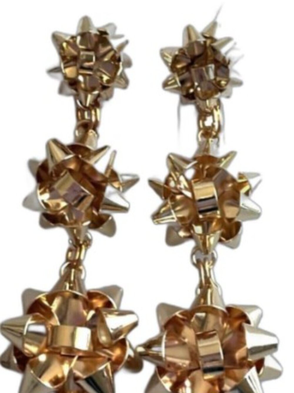 Holiday Triple Bow Metal Earrings, Gold